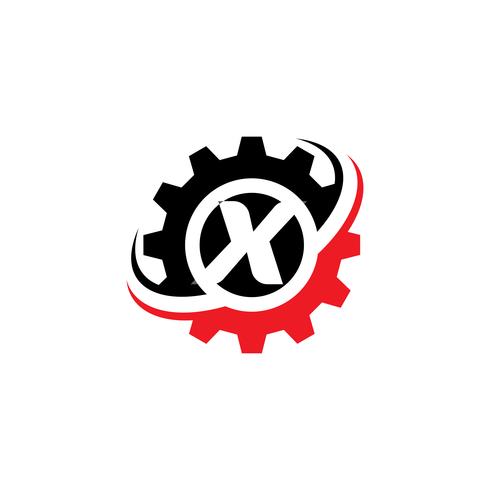 Brief X Gear Logo ontwerpsjabloon vector