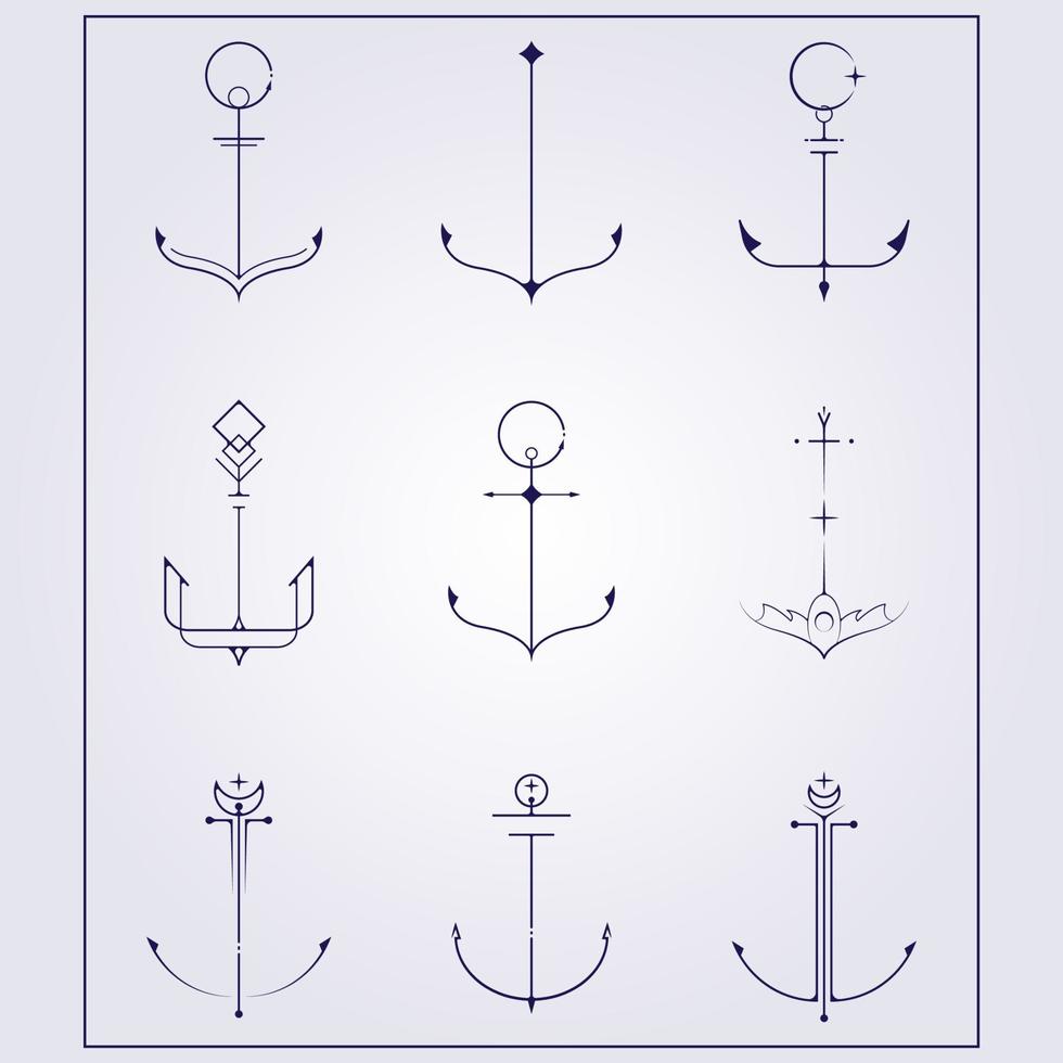 bundel en set van nautisch anker pictogram symbool voor tattoo stijl logo eenvoudige lijn kunst vector illustratie ontwerp, variatie van creatieve anchor