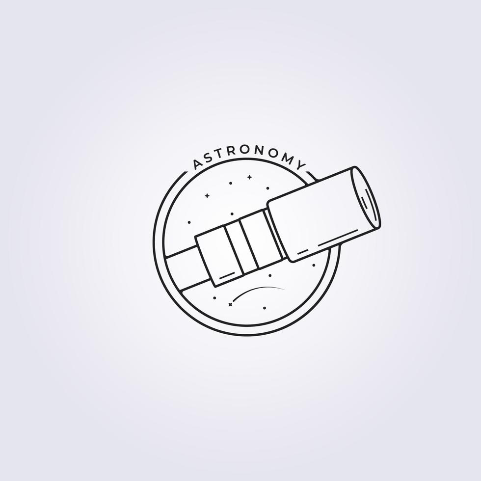 lijn art telescoop logo in cirkel badge, lucht en sterren vector illustratie ontwerp