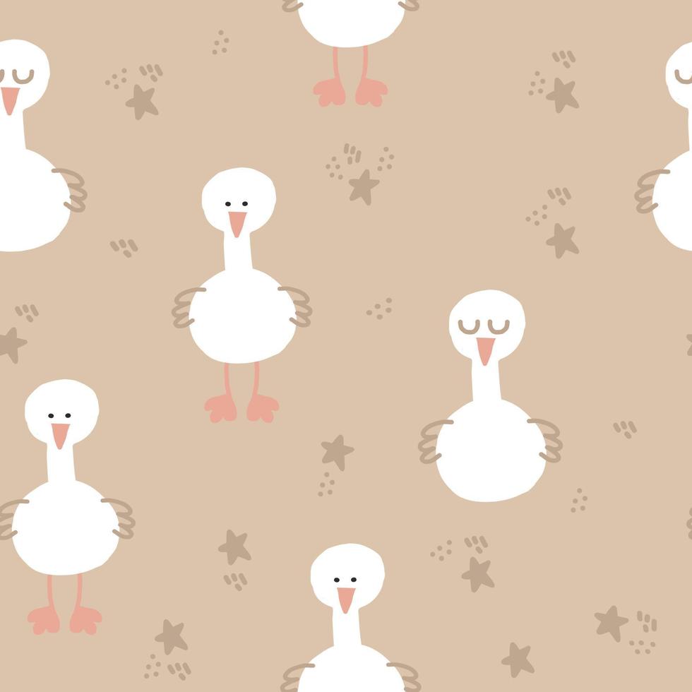 schattige gans naadloze patroon hand getrokken. , minimalisme, trending kleuren 2022. inpakpapier, textiel, achtergrond, behang. kinderen clipart, dieren, vogels. vector