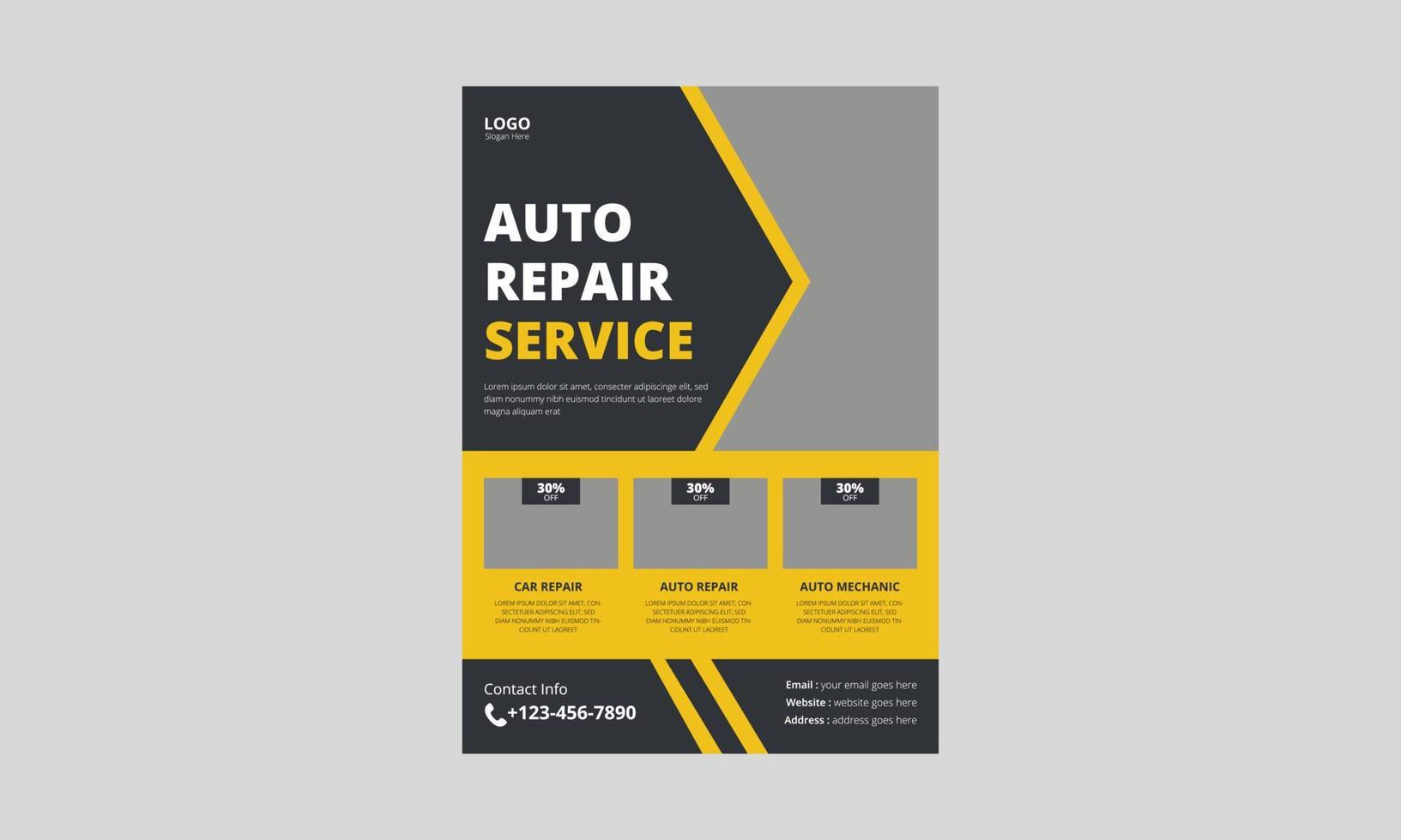 auto reparatie flyer sjabloon, auto service flyer, auto reparatie poster folder ontwerp, a4-formaat, omslag, flyer, drukklaar vector