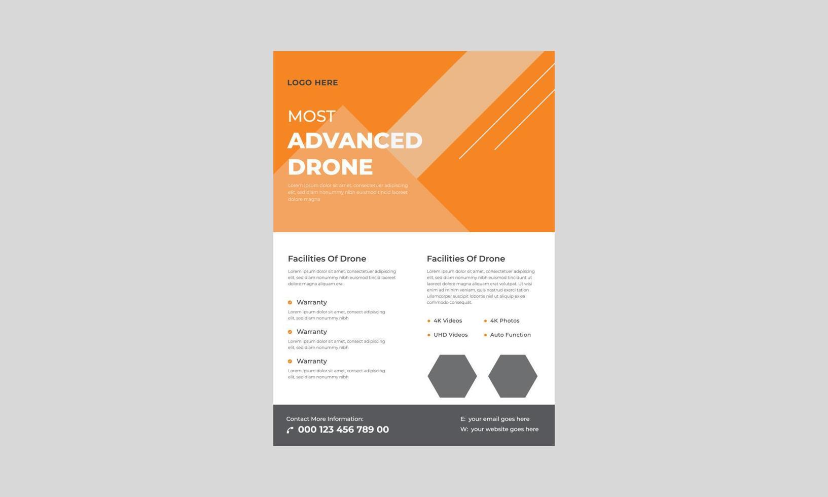 drone-flyersjabloon, meest geavanceerde drone-flyer, drone-services, drone-flyer, drone-services zakelijke flyer, drone-promotie-flyer. vector