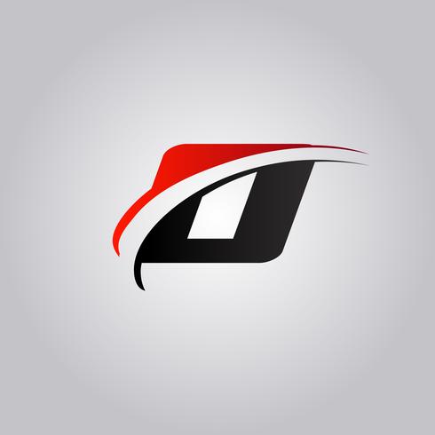 initial O Letter-logo met swoosh rood en zwart gekleurd vector