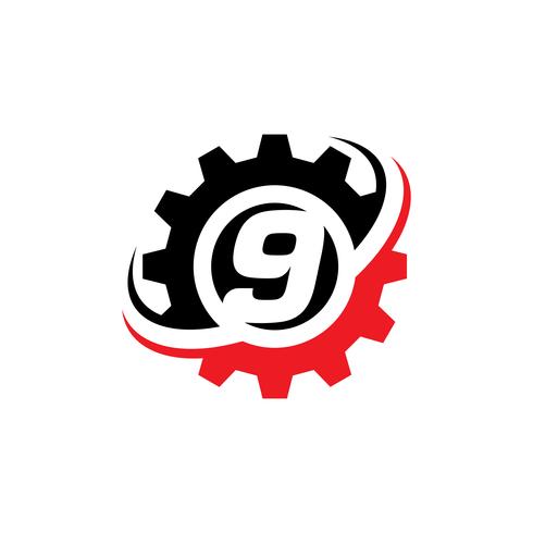 Nummer 9 Gear Logo ontwerpsjabloon vector