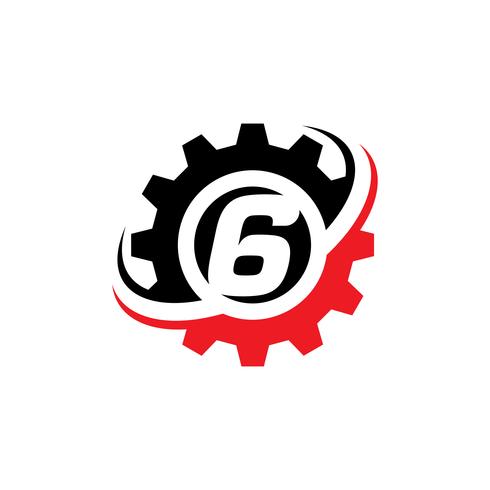 Nummer 6 Gear Logo ontwerpsjabloon vector