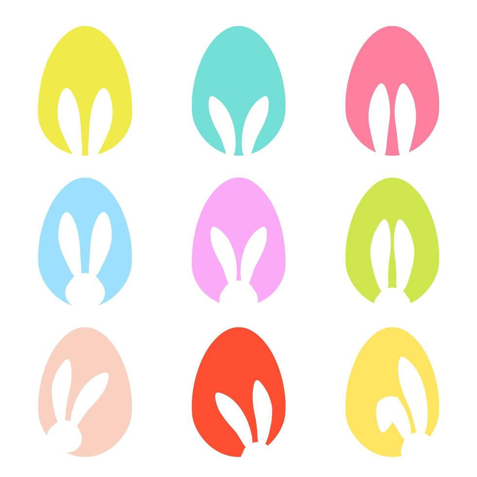 bunny oren en paaseieren vormen silhouette - grote icon set. traditioneel Pasen-symbool. vector
