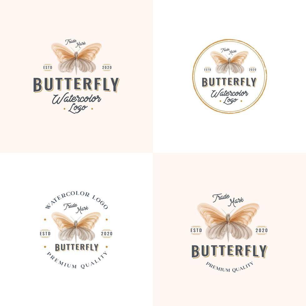 vlinder aquarel vintage badge logo collectie vector