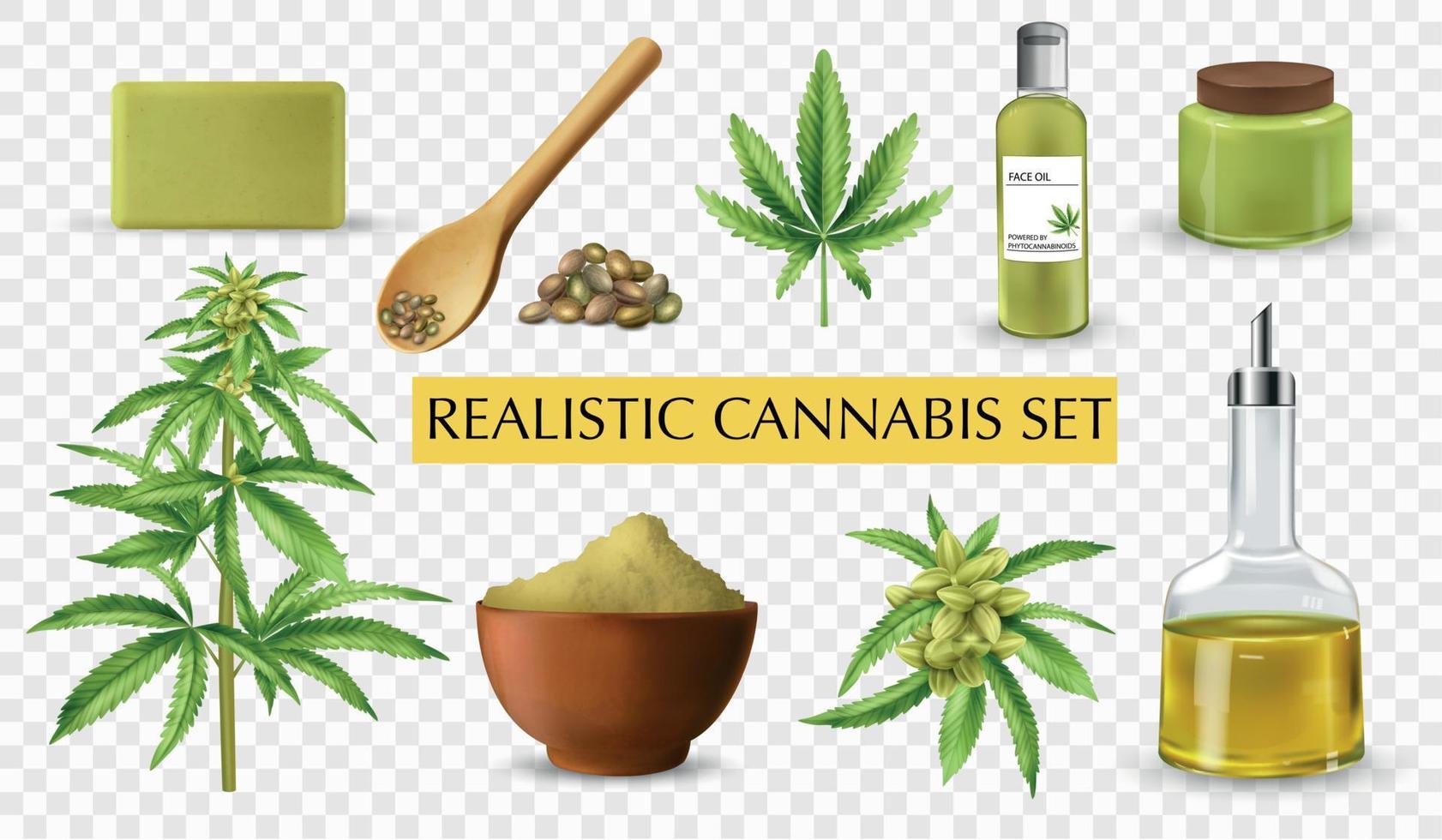 realistische cannabis transparante pictogrammenset vector