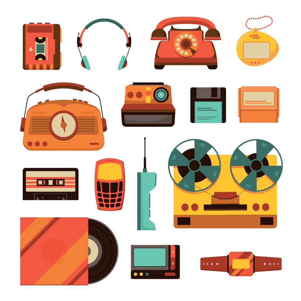 retro items icon set vector