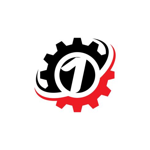 Nummer 1 versnelling Logo ontwerpsjabloon vector