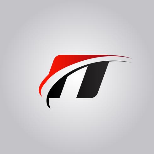 eerste letter N logo met swoosh rood en zwart gekleurd vector