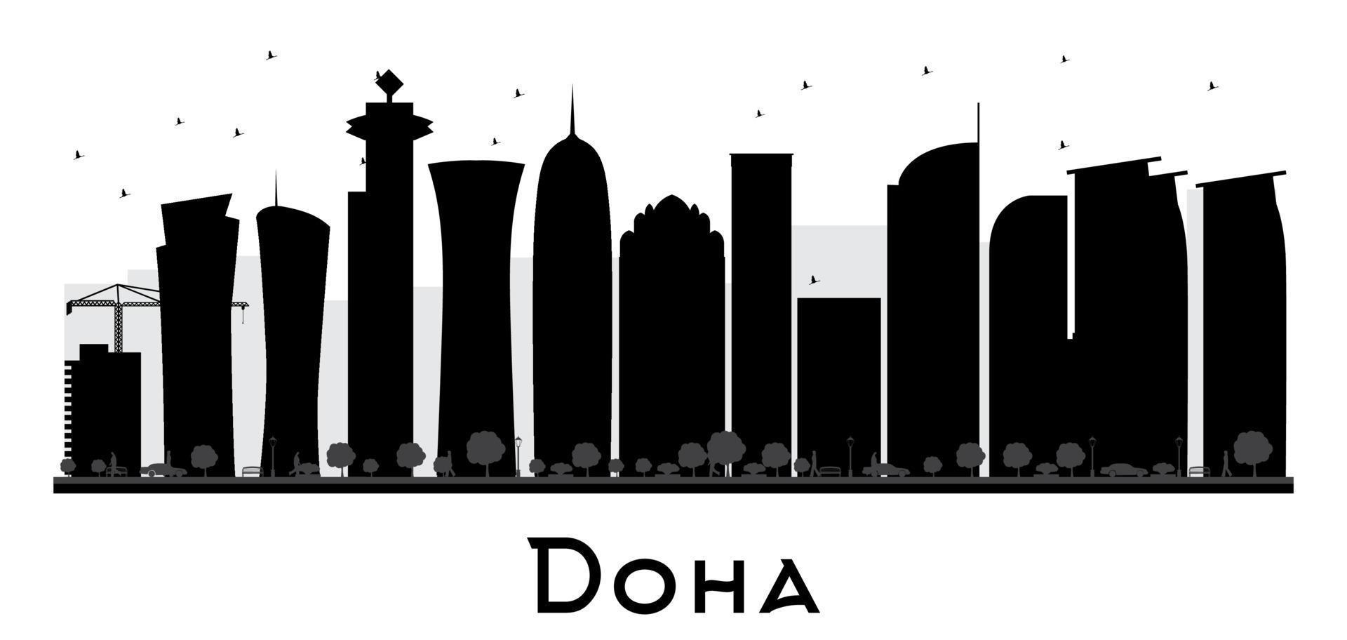Doha stad skyline zwart-wit silhouet vector