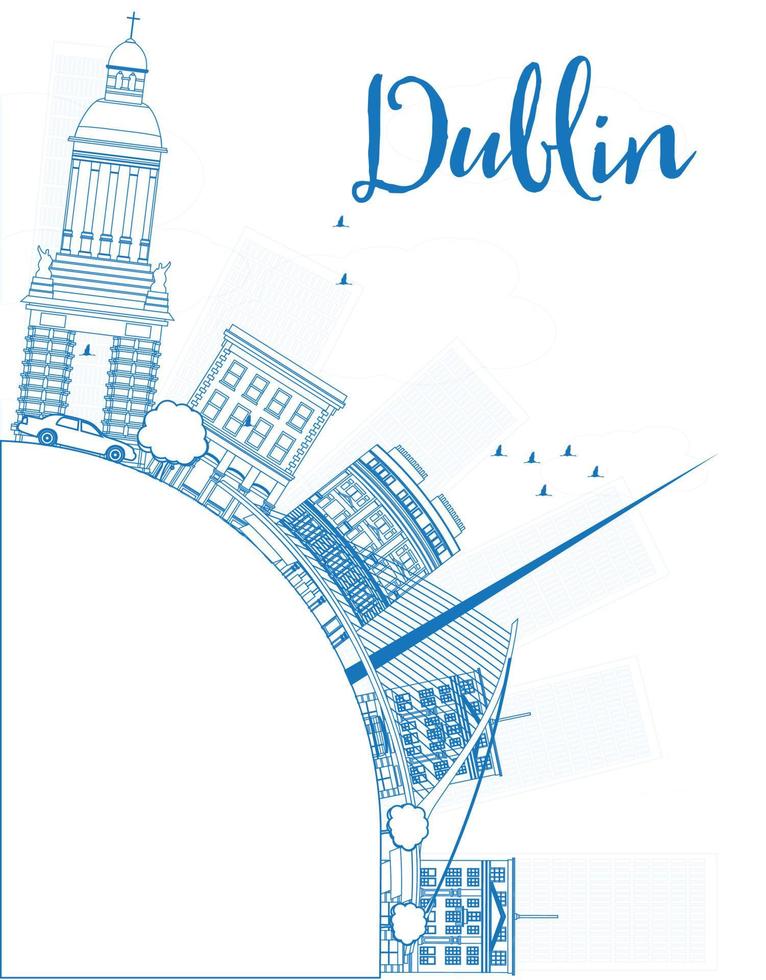 schets de skyline van dublin met blauwe gebouwen en kopieer ruimte. vector