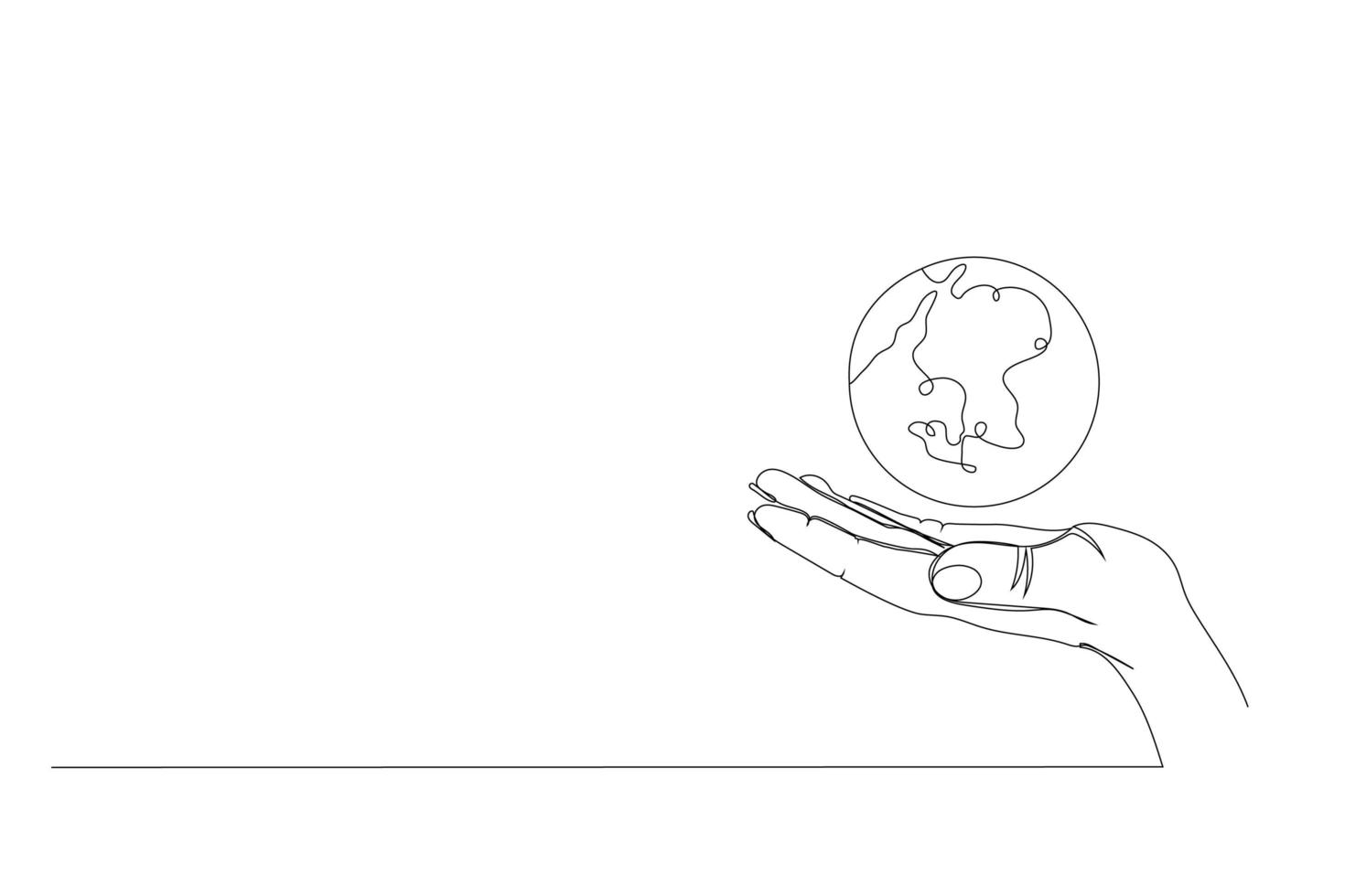 continue één lijntekening. hand met earth globe. vectorillustratie. vector