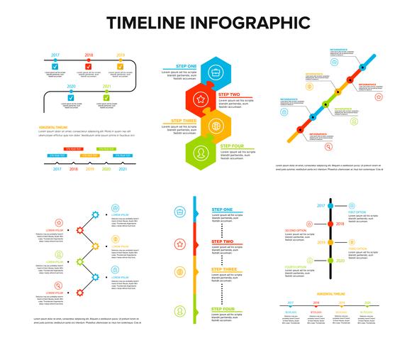 Het ontwerp van chronologieinfographics plaatste met vlakke stijl, het werkstroom of procesdiagram, stroomschema, vectorillustratie vector