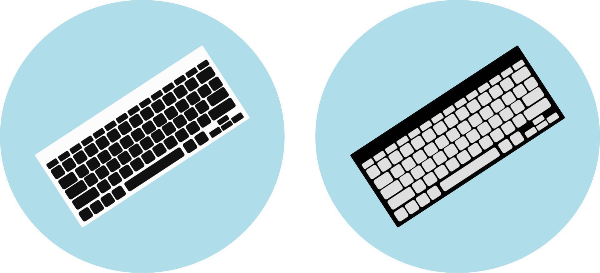 ronde toetsenbordpictogram. zwart-wit toetsenbord op een blauwe achtergrond. vectorillustratie in platte cartoonstijl vector