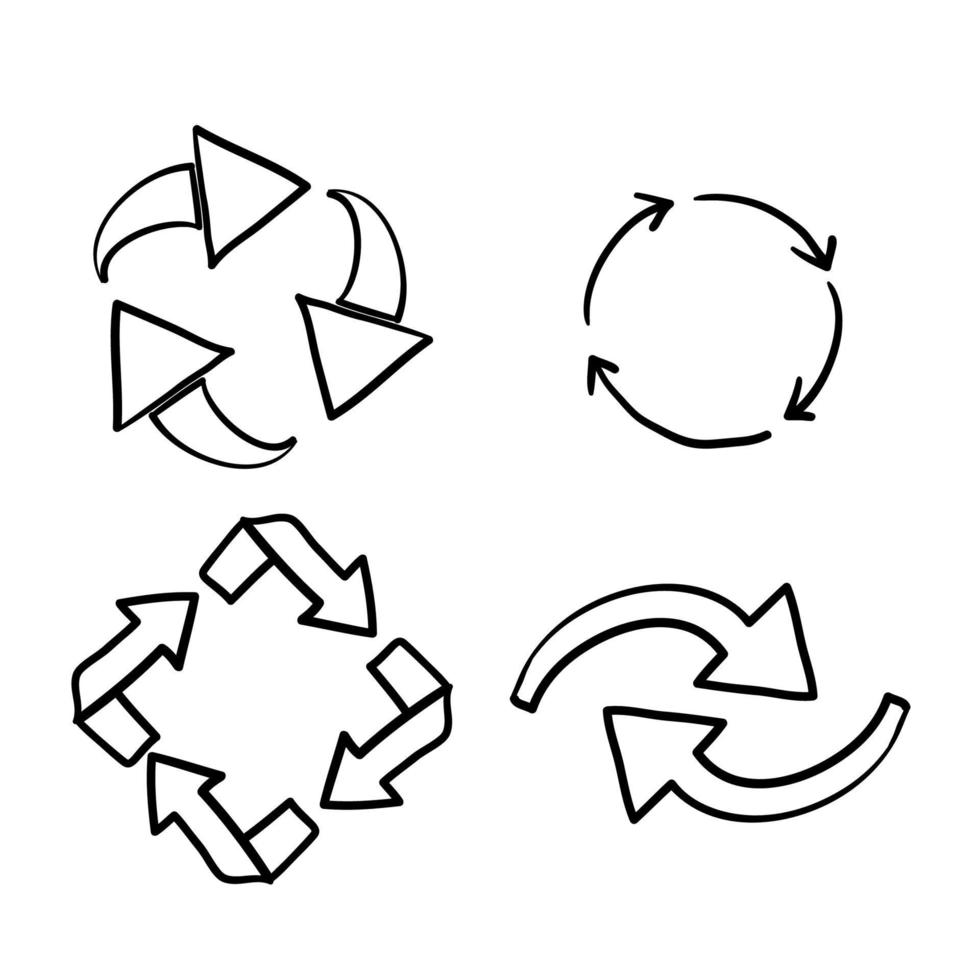 hand getrokken doodle recycle pijl collectie icoon symbool vector