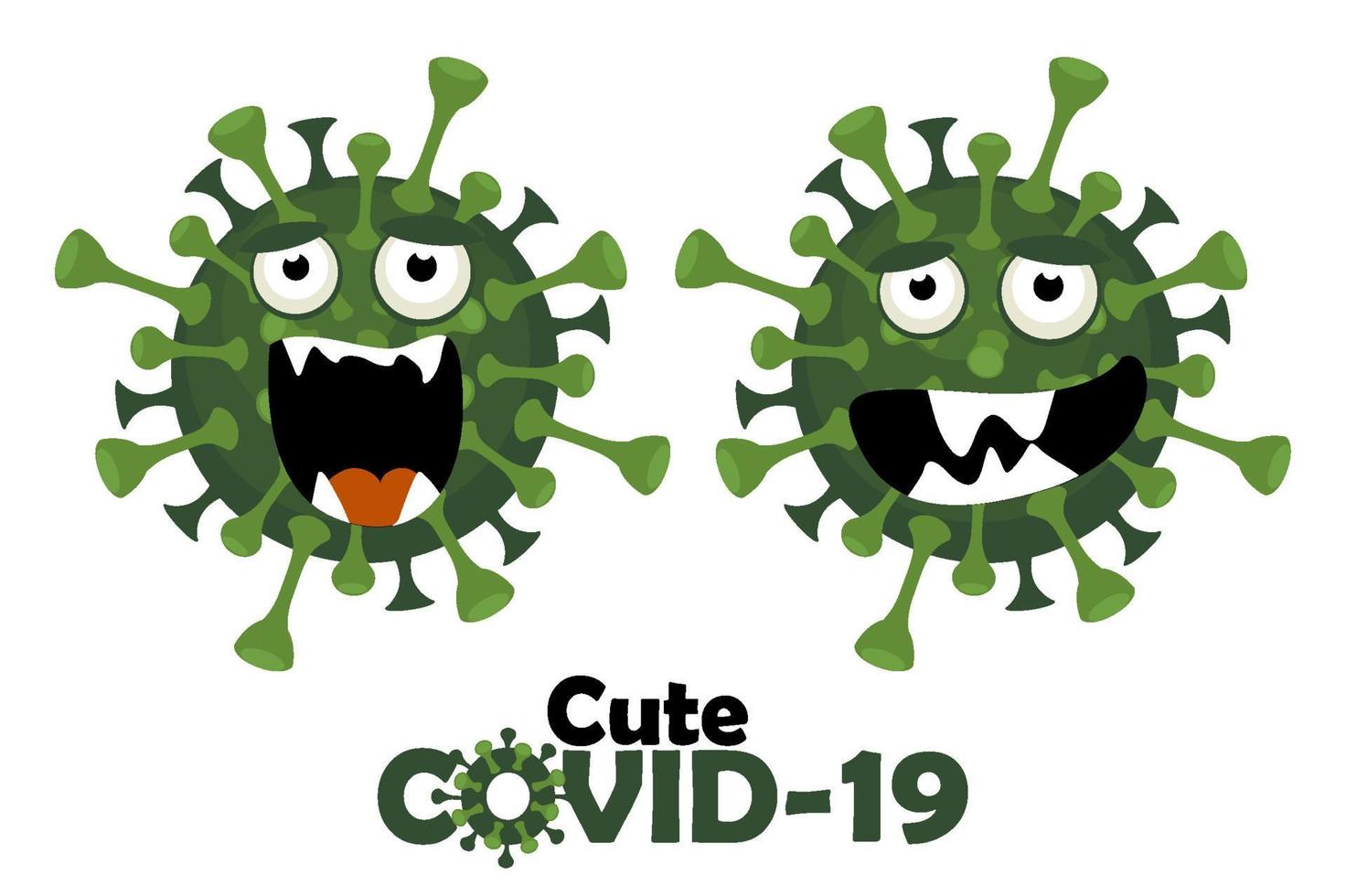 het stripfiguur van het schattige covid-19-virus. coronavirus met gezichtsemoties. vector