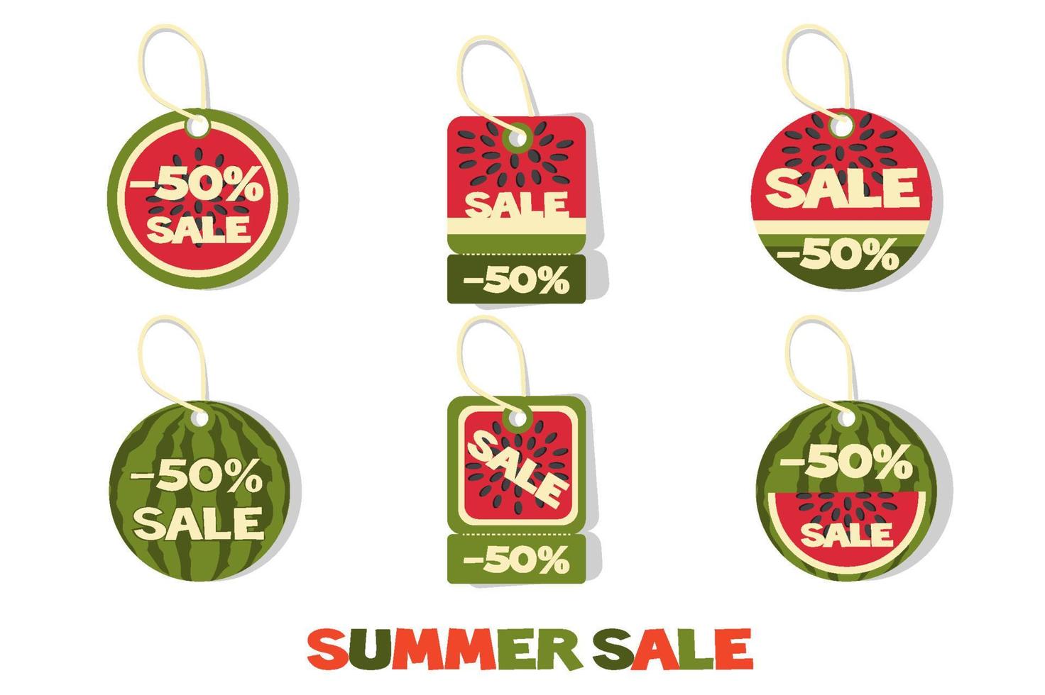 verzameling stijl watermeloenen zomerverkoop tags of labels. set prijskaartjes te koop met kortingen. vector