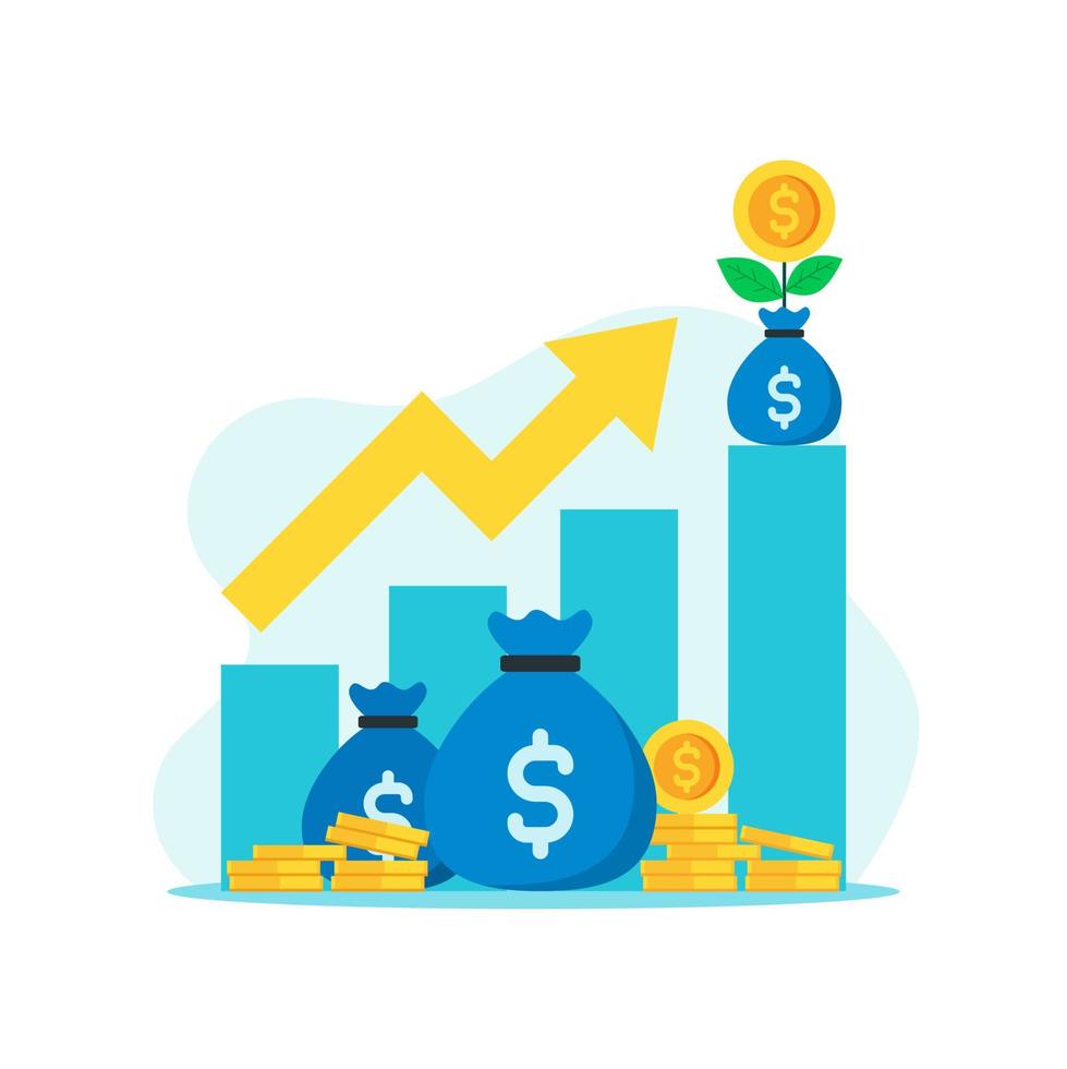 zakelijke investeringen vector illustratie concept in vlakke stijl. geld, munt, winst, grafiekpictogram geschikt voor vele doeleinden.