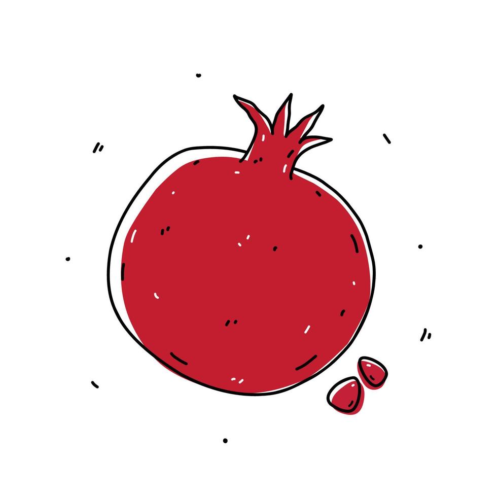 granaatappel fruit geïsoleerd op een witte achtergrond. biologische gezonde voeding. vector handgetekende illustratie in doodle stijl. perfect voor kaarten, logo, decoraties, recepten, verschillende ontwerpen.