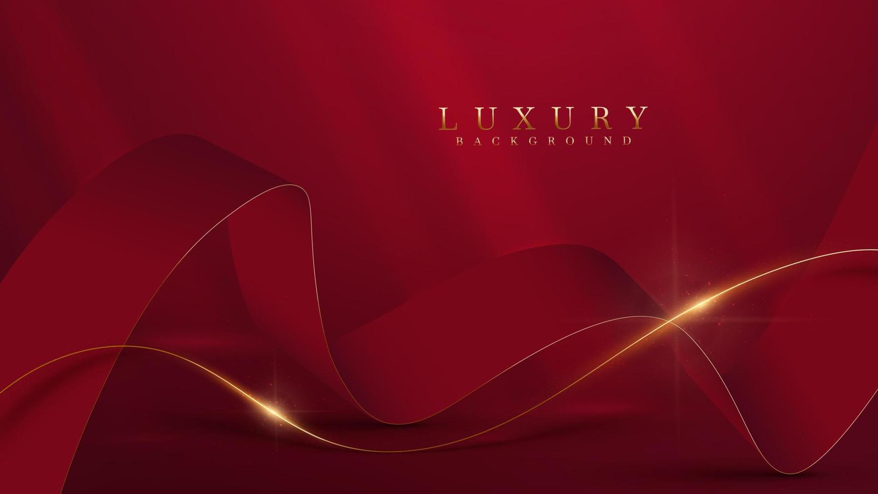 gouden curve lijn op rode luxe achtergrond met glitter lichteffecten decoratie. vector