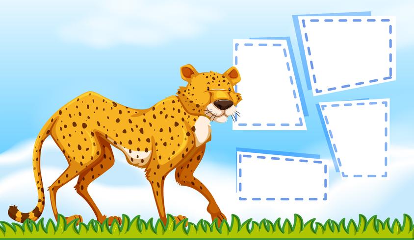 Een cheetah op notitiesjabloon vector