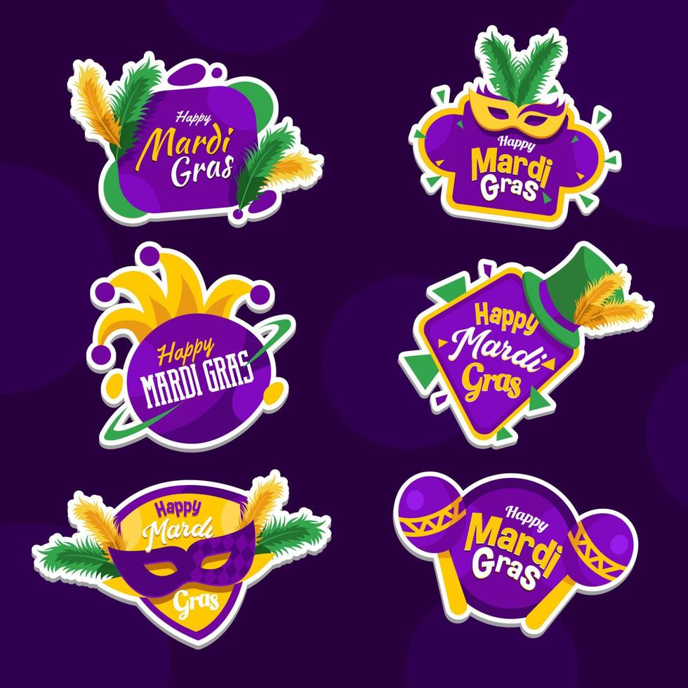 vrolijke paarse mardi gras-feeststickers vector