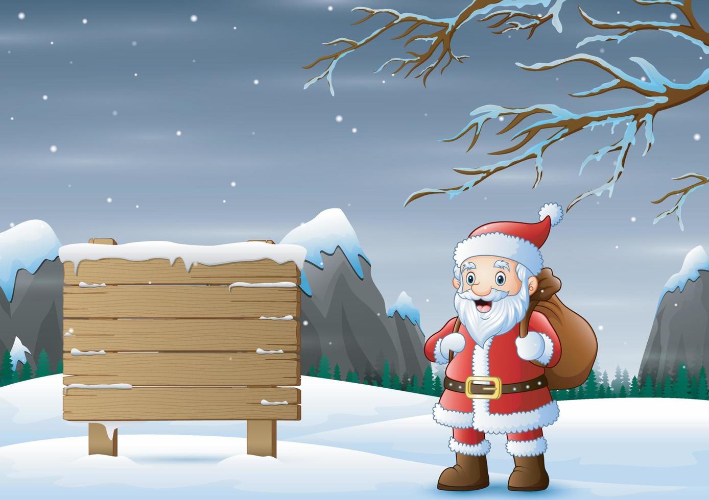 kerstman met bevroren verkeersbord op winterachtergrond vector