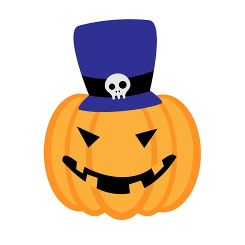 Cartoon halloween pompoen met blauwe hoed geïsoleerd vector