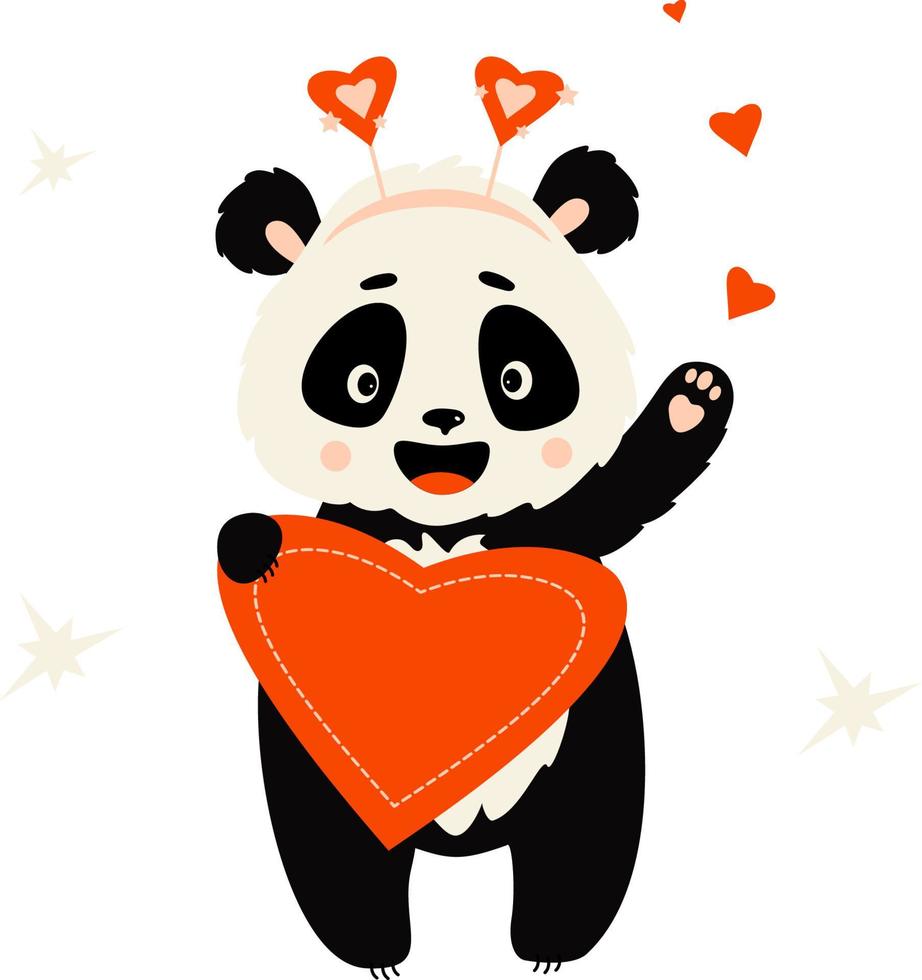 schattige panda met hart. vectorillustratie. pandakarakter in vlakke stijl vector