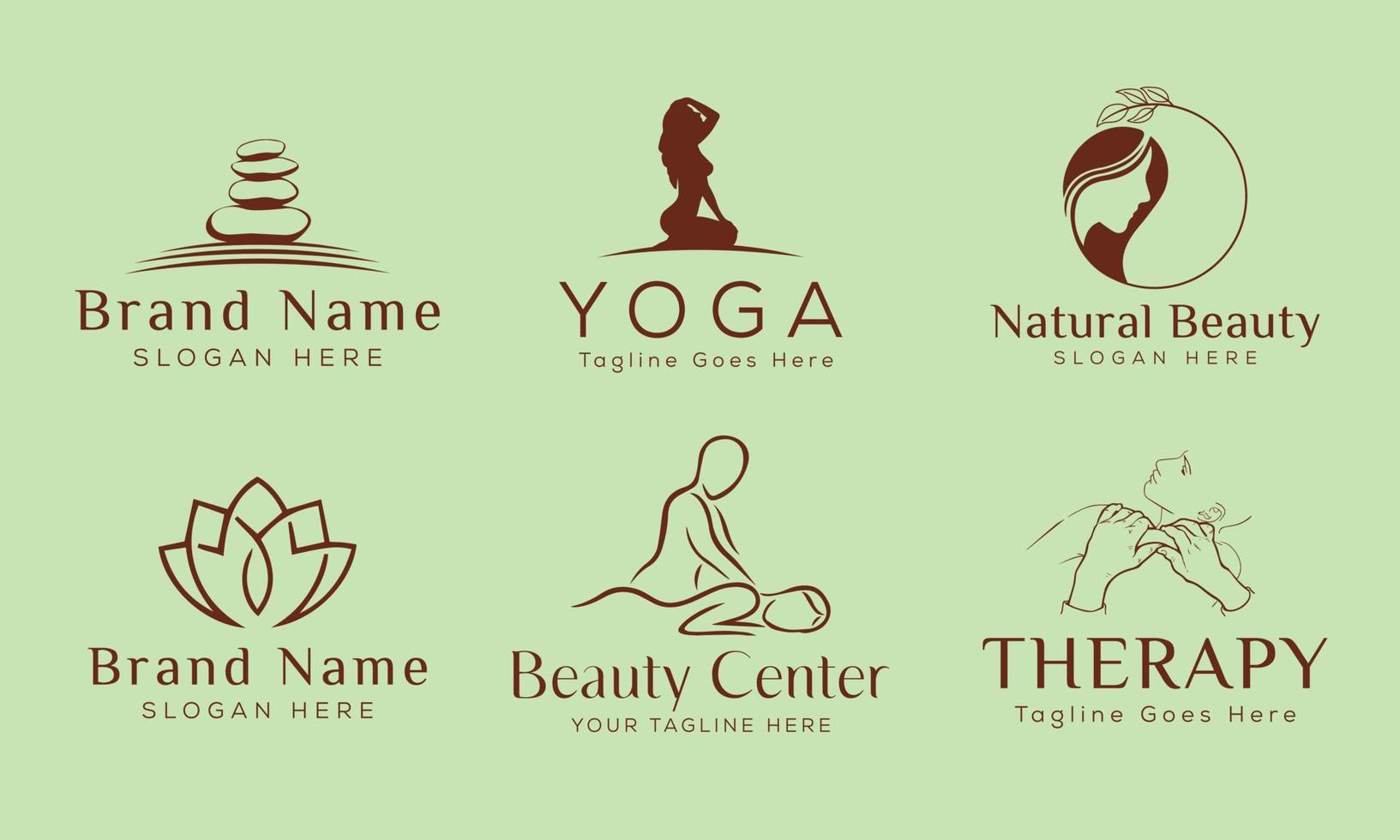 set spa element hand getekende logo met lichaam en bladeren. logo voor spa- en schoonheidssalon, boetiek, massagetherapie, biologische winkel, ontspanning, vrouwenlichaam, yoga, cosmeticawinkel. gratis vector