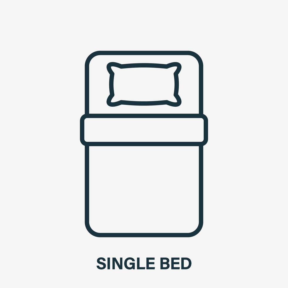 eenpersoonsbed lijn pictogram. beddengoed lineaire pictogram. bovenaanzicht. maat bed. kussen en deken overzichtspictogram. logo voor interieur winkel. vectorillustratie. vector