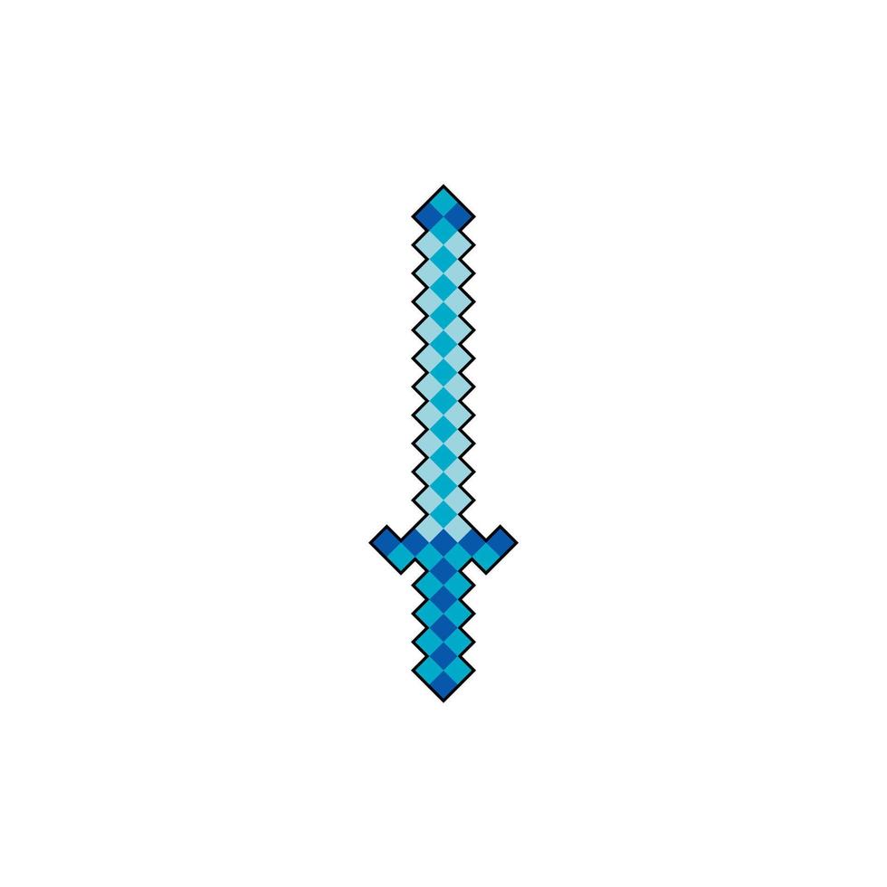blauwe pixel zwaard pictogram. pixel wapen geïsoleerd. video game cartoon zwaard icoon. vector