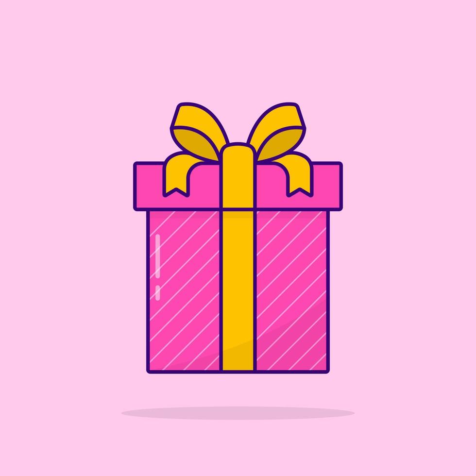 roze huidige doos in omslag op kleurrijke achtergrond. geschenkdoos met strik. verrassing voor verjaardag, kerst, nieuwjaar, bruiloft, jubileum. platte cartoonstijl. geïsoleerde vectorillustratie. vector