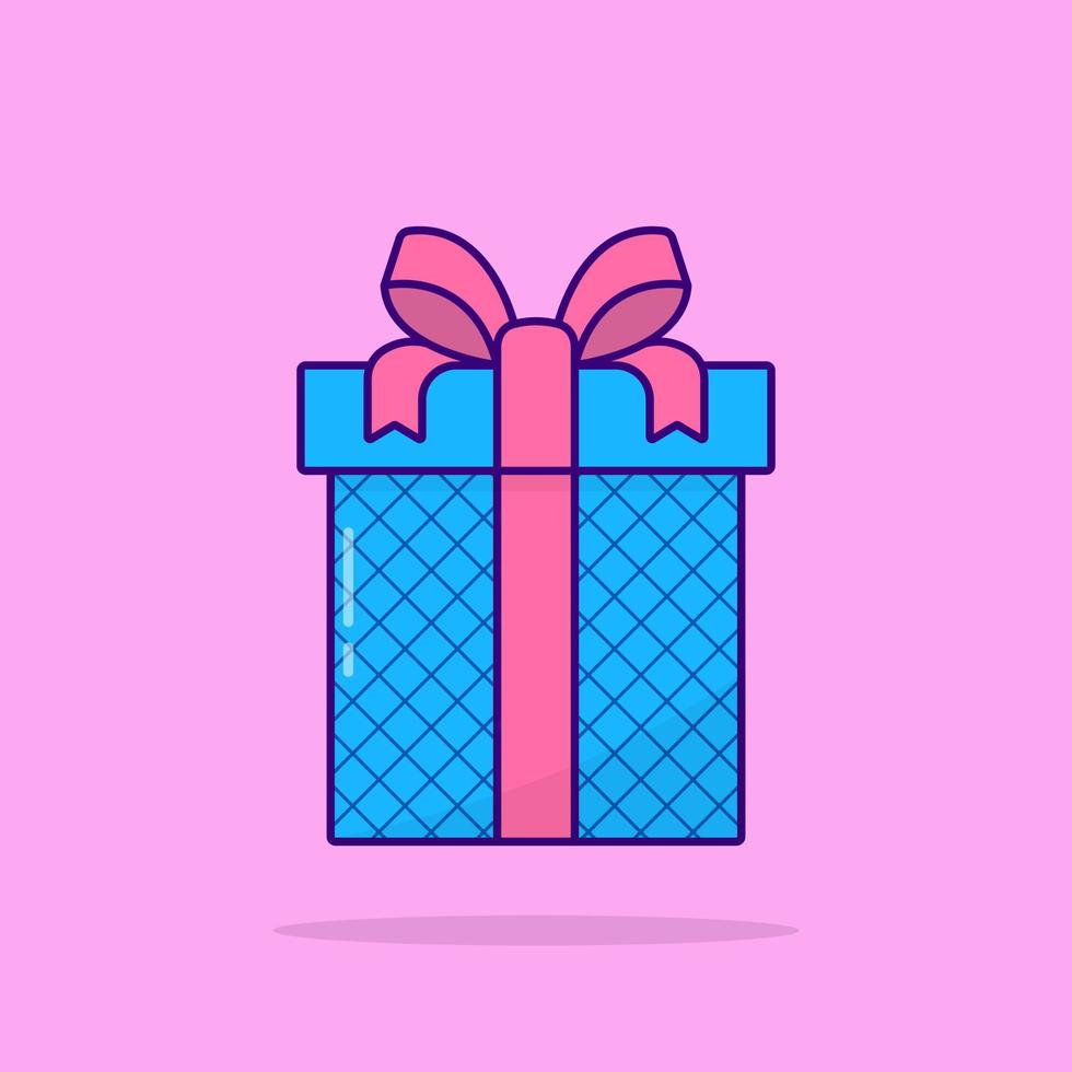 blauwe geschenkdoos met strik. verrassing voor verjaardag, kerst, nieuwjaar, bruiloft, jubileum. huidige doos in omslag op kleurrijke achtergrond. platte cartoonstijl. geïsoleerde vectorillustratie. vector