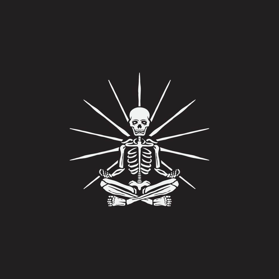 skelet in yoga-meditatie. eenvoudig ontwerp voor logo, tshirt illustratie. vector