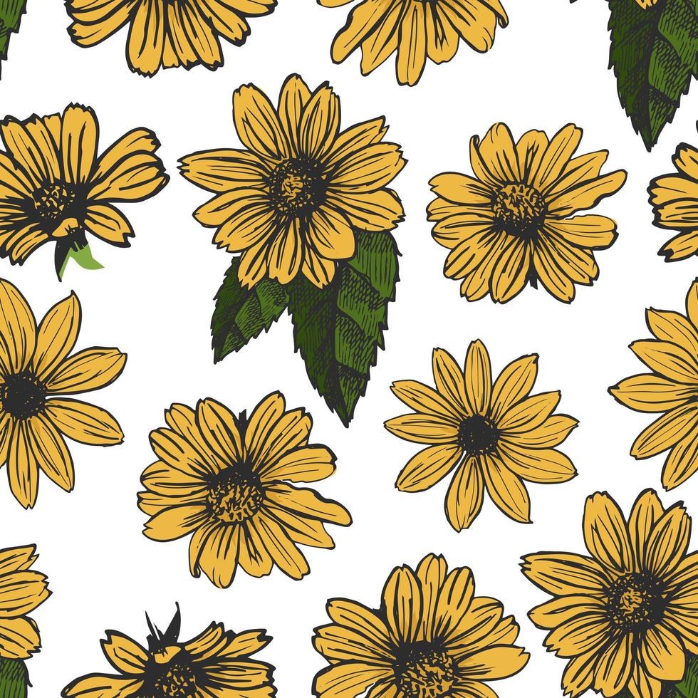 gele bloemen op witte achtergrond naadloze patroon. vector
