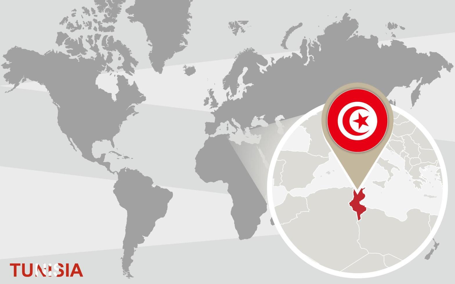 wereldkaart met vergrote tunesië vector
