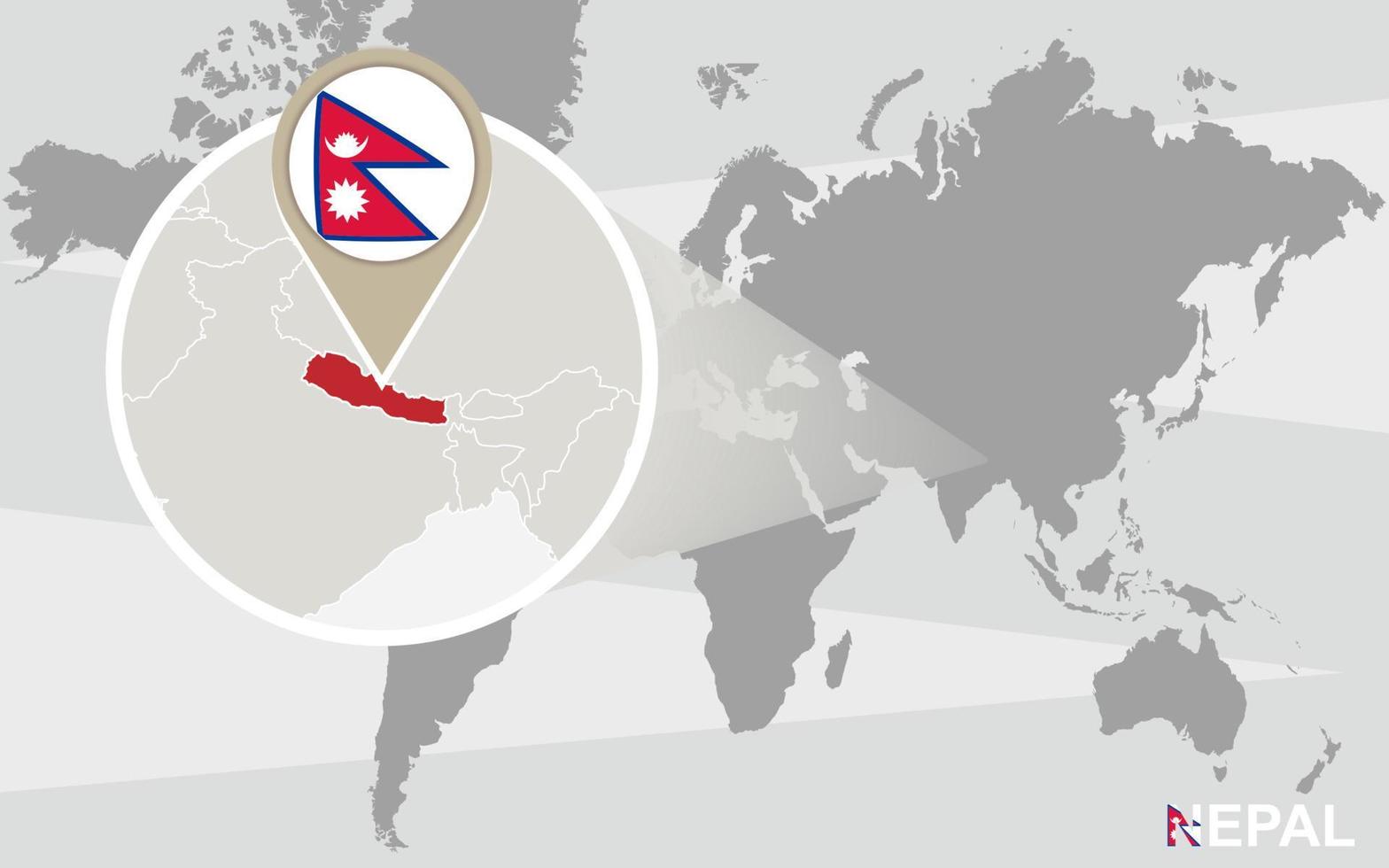 wereldkaart met vergrote nepal vector