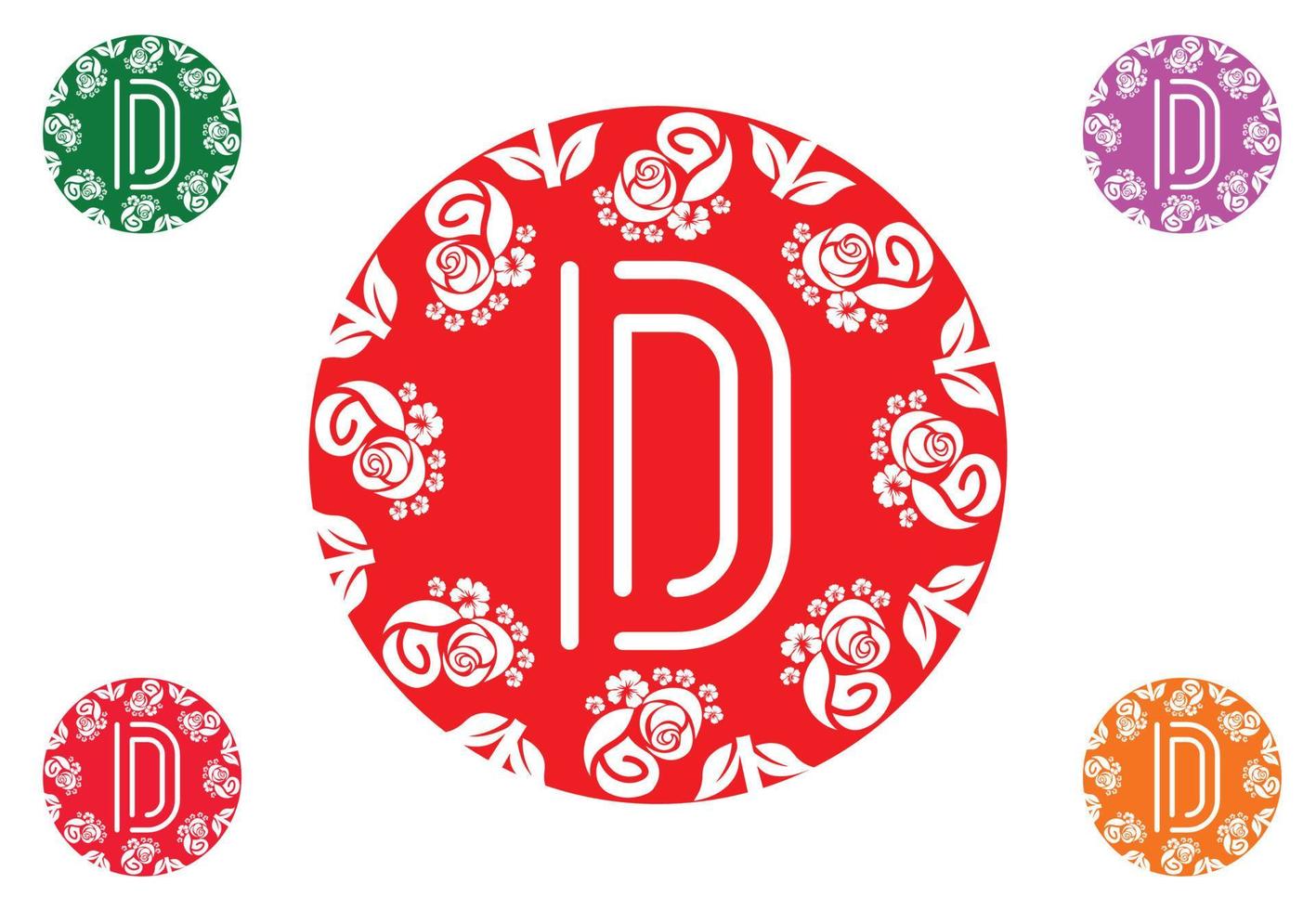 letter d met bloemlogo en pictogram grafisch ontwerpsjabloon vector