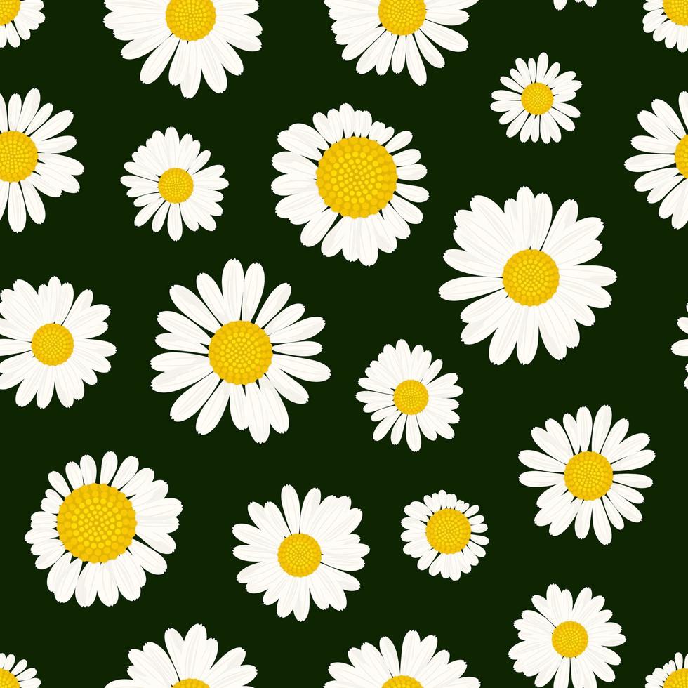 ondaisies op een donkergroen naadloos patroon als achtergrond. bloemenprint met witte bloemen. vector