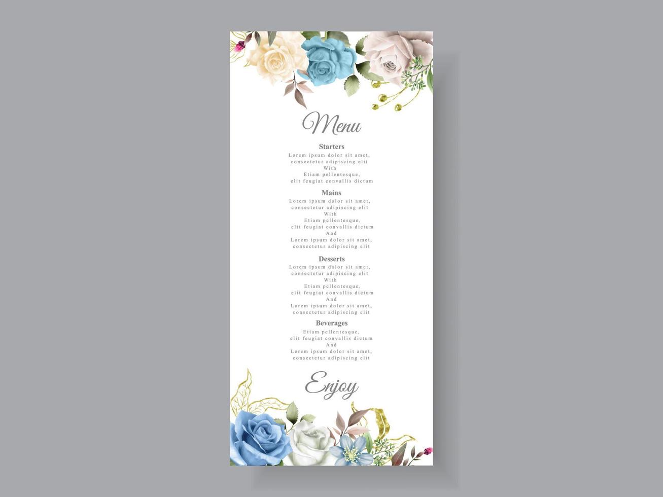 elegante witte en blauwe roos trouwkaart vector