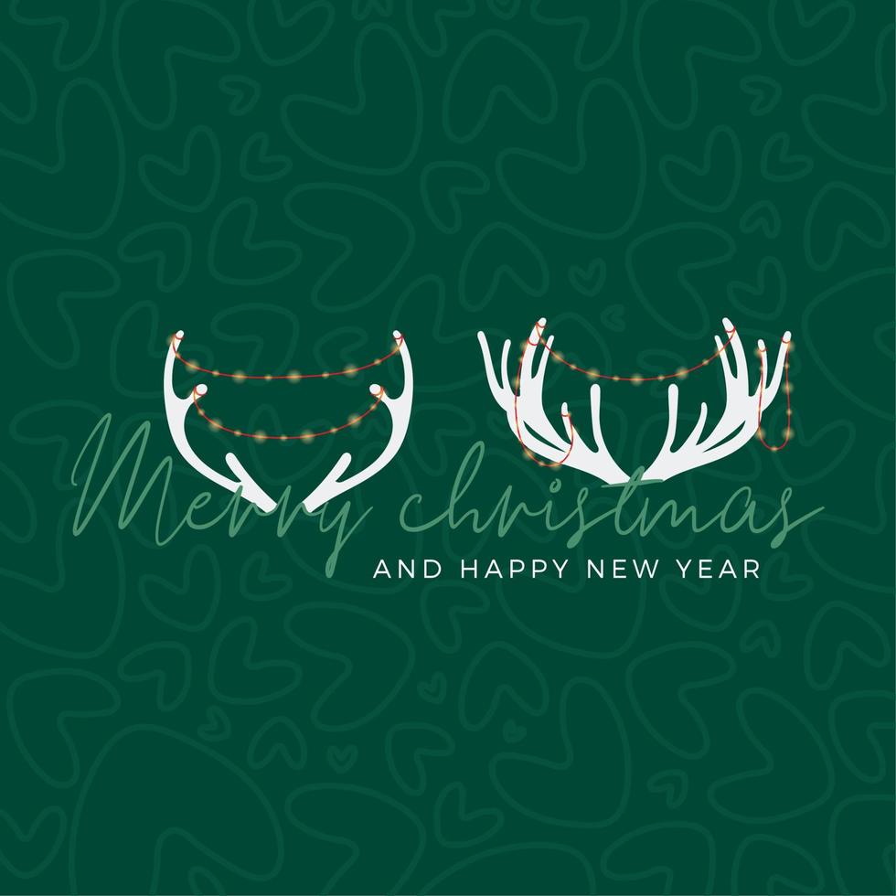 groene kerstcadeaukaart met silhouetten van rendierenhoorns vector