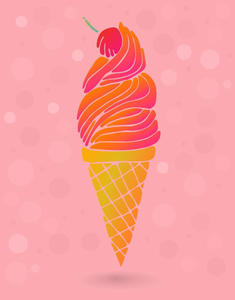schattige kleurrijke ijsje met kers geïsoleerd op roze achtergrond. kaart, poster, sticker. vector