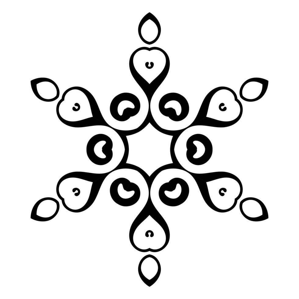 zwarte sier ronde doodle sneeuwvlok, bloem geïsoleerd op een witte achtergrond. overzicht mandala. geometrische cirkel element. vector