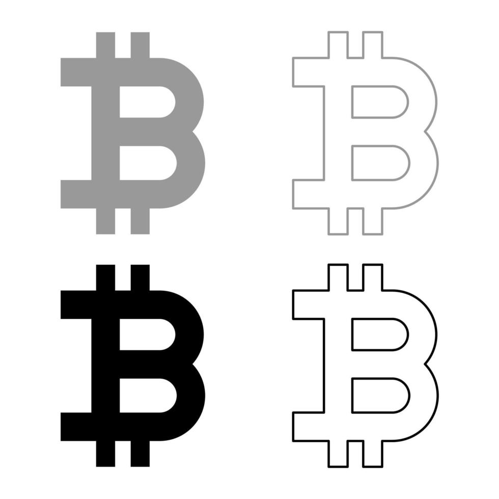bitcoin icon set grijs zwarte kleur vector