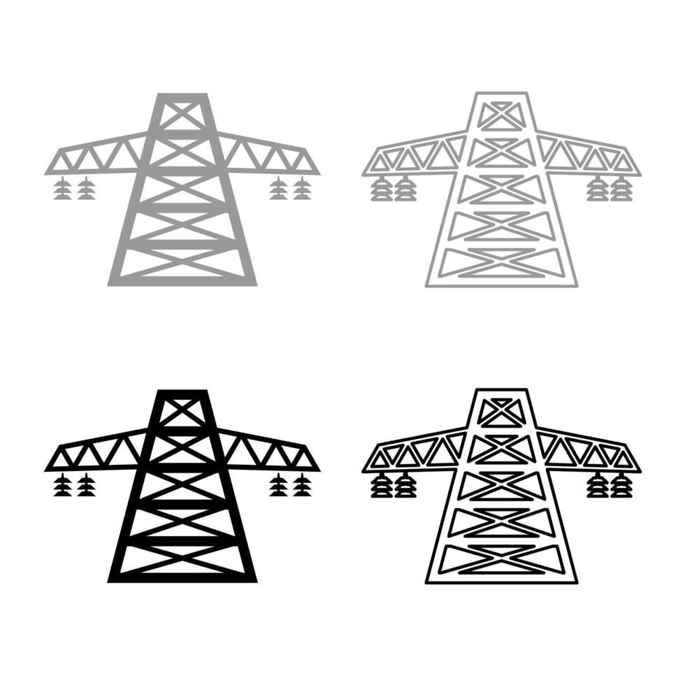 elektrische paal post hoogspanning set lijn pictogram overzicht set grijs zwarte kleur vector