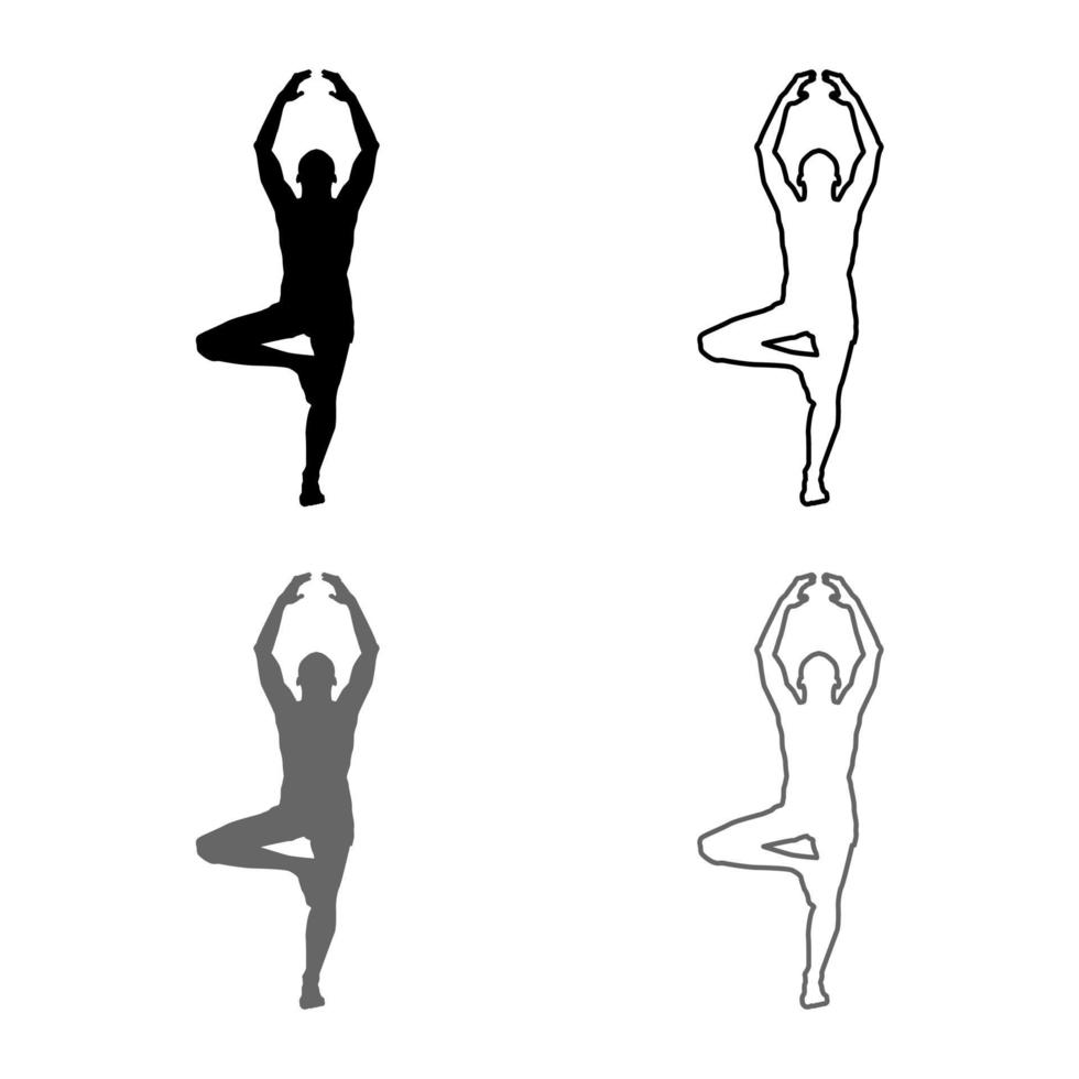 man staat in de lotuspositie doen yoga silhouet pictogrammenset grijs zwart kleur illustratie overzicht vlakke stijl eenvoudige afbeelding vector