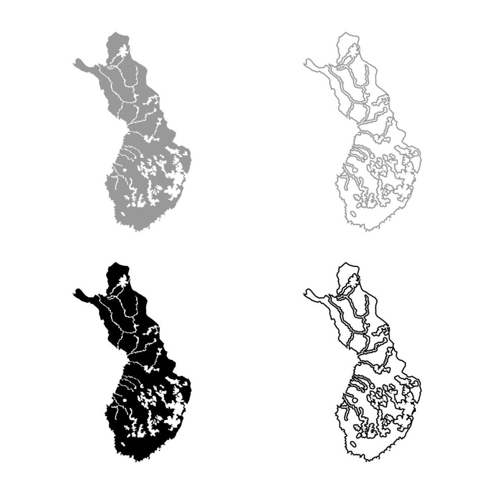 kaart van finland pictogrammenset grijs zwarte kleur illustratie overzicht vlakke stijl eenvoudige afbeelding vector